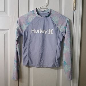 Hurley long sleeve UPF 50+ swim sun shirt purple and floral print Sz L
